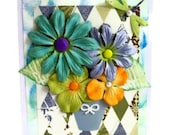 CIJ SALE 15% Off Greeting Cards:  Handmade All Occasions - Spring Flower Garden (Teal/ Blue/ Green/ Purple/ Orange/ Pearls/ Blank) - AuriesDesigns