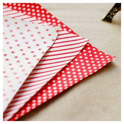 Fabric deco adhesive stickers 3pieces a pack A4 size - red ribbon