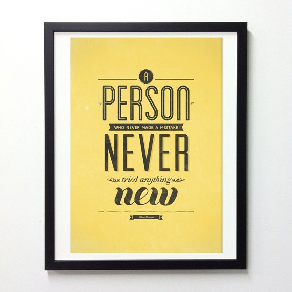 Life quote wall decor - Albert Einstein Made A Mistake quote poster - Retro-style typography art print A3