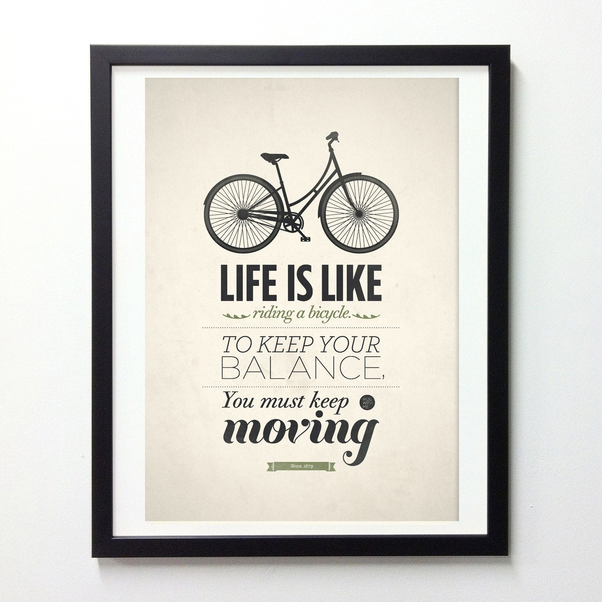 Life Quote typography poster - Life is like riding a bicycle - Retro-style quote art print A3