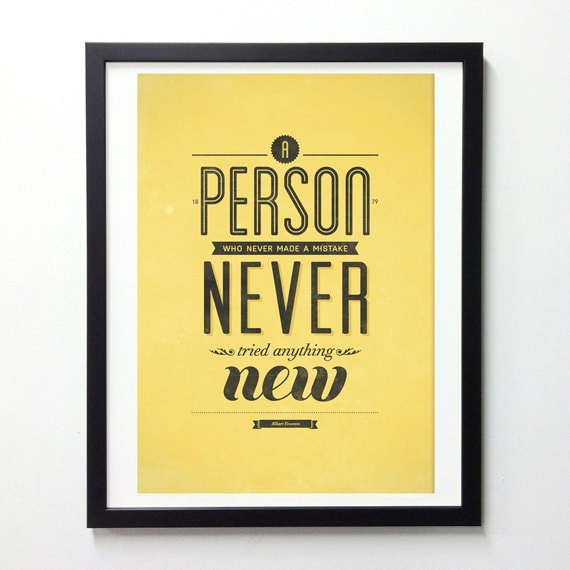 Life quote wall decor - Albert Einstein Made A Mistake quote poster - Retro-style typography art print A3
