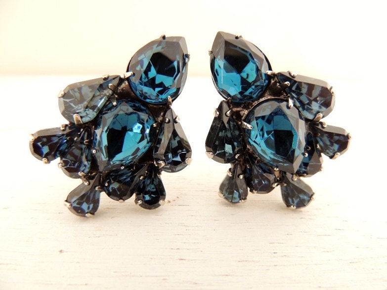 vintage 1950s clip-ons earrings. BLUE DE CHANEL.