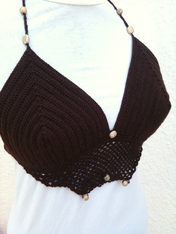 Crochet halter dark brown  top bikini,Bra /Bikini in dark brown color,halter,summer bikini,Summer Celebrations