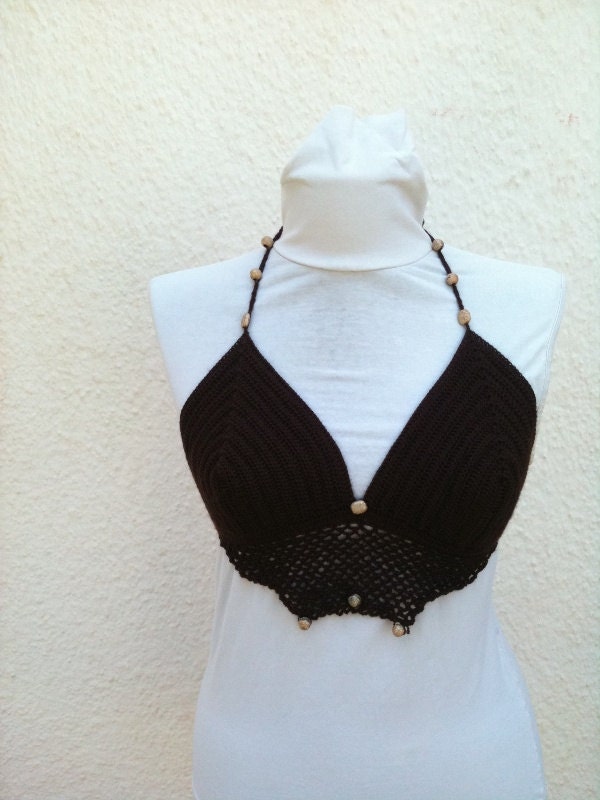 Crochet halter dark brown  top bikini,Bra /Bikini in dark brown color,halter,summer bikini,Summer Celebrations
