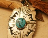 Huge Native American Navajo Sterling Silver Sleeping Beauty Turquoise Pendant