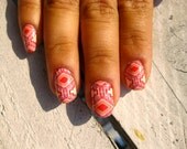 Nail Decals Magic Carpet Ride Moroccan Pattern in coral and camel
