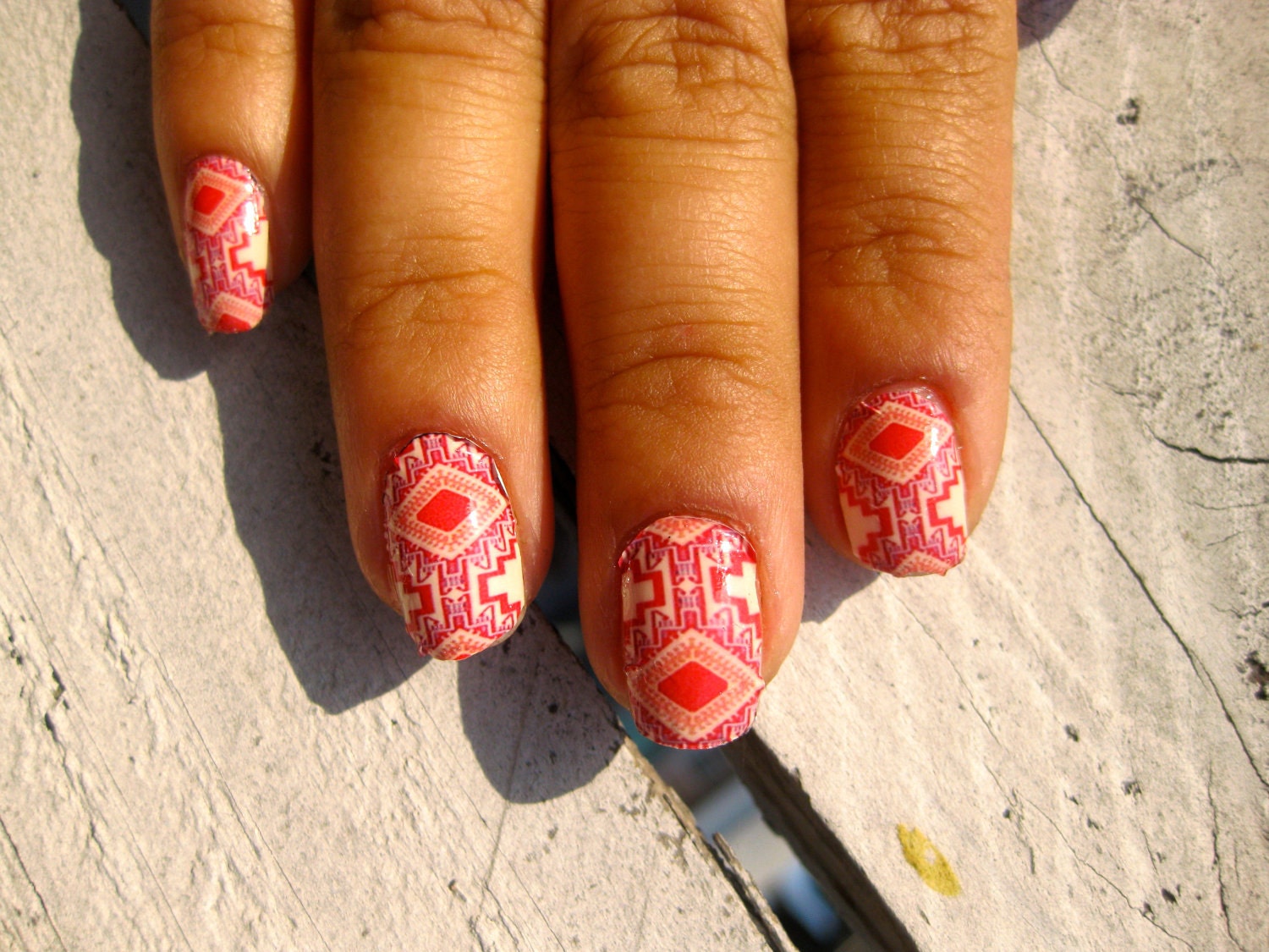 Nail Decals Magic Carpet Ride Moroccan Pattern in coral and camel