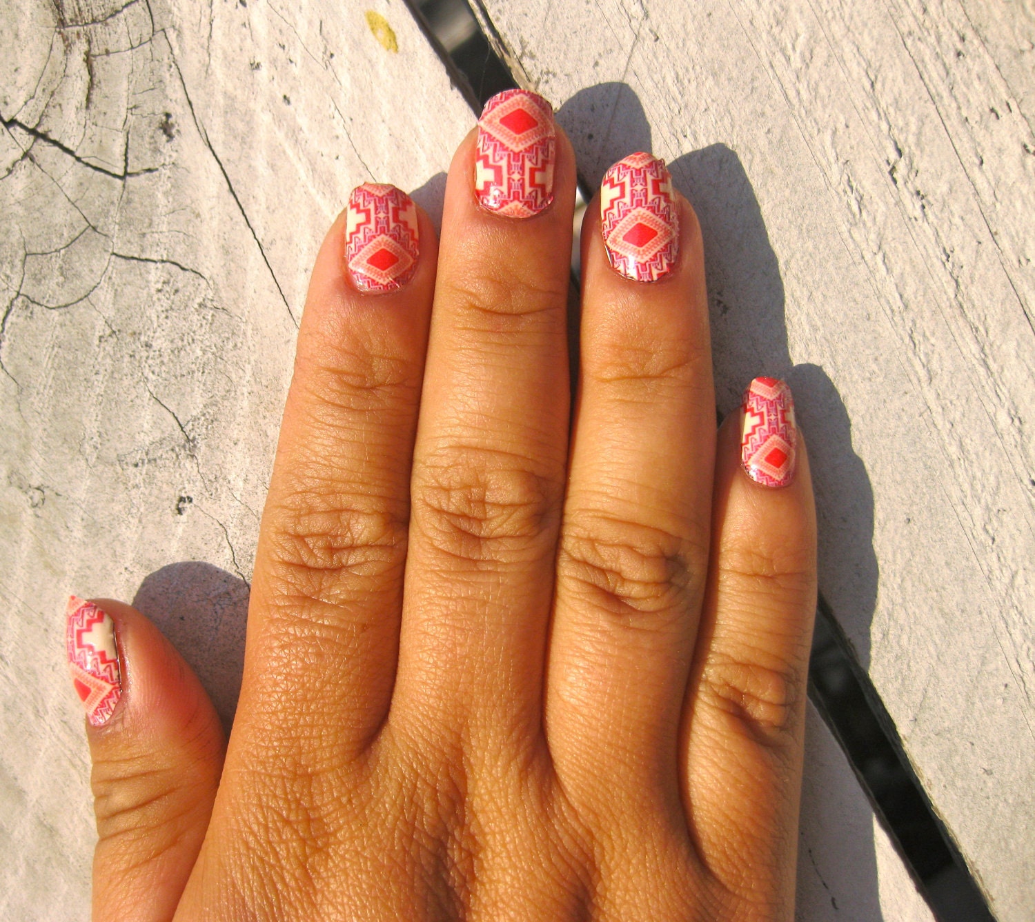 Nail Decals Magic Carpet Ride Moroccan Pattern in coral and camel