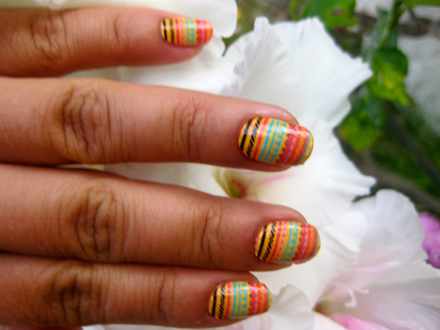 Nail Decals African lollipop colorful tribal stripes