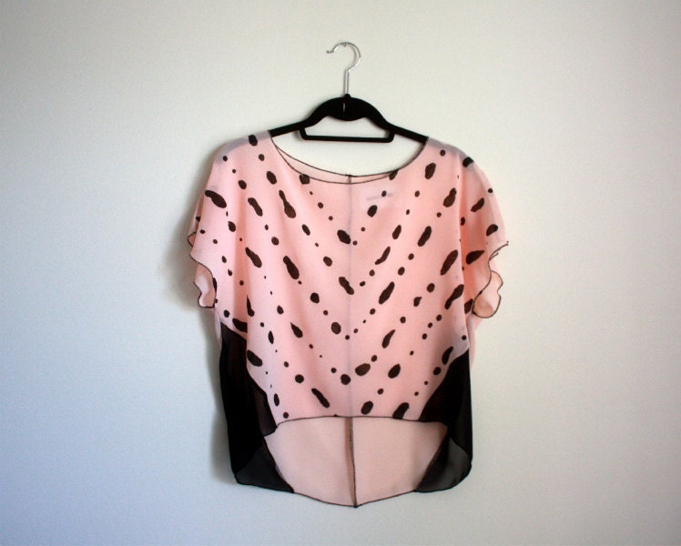 Handprinted Top, Sheer Blouse, Womens Shirt, Screenprinted tshirt