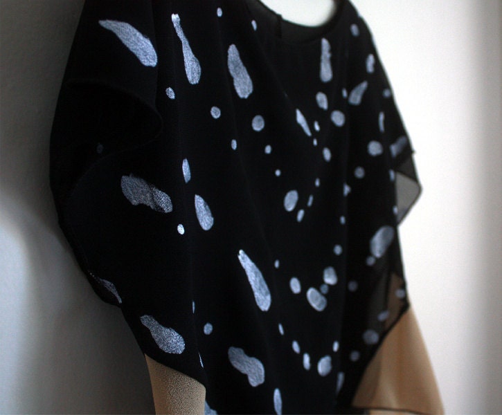 Handprinted Top, Sheer Blouse, Womens Shirt