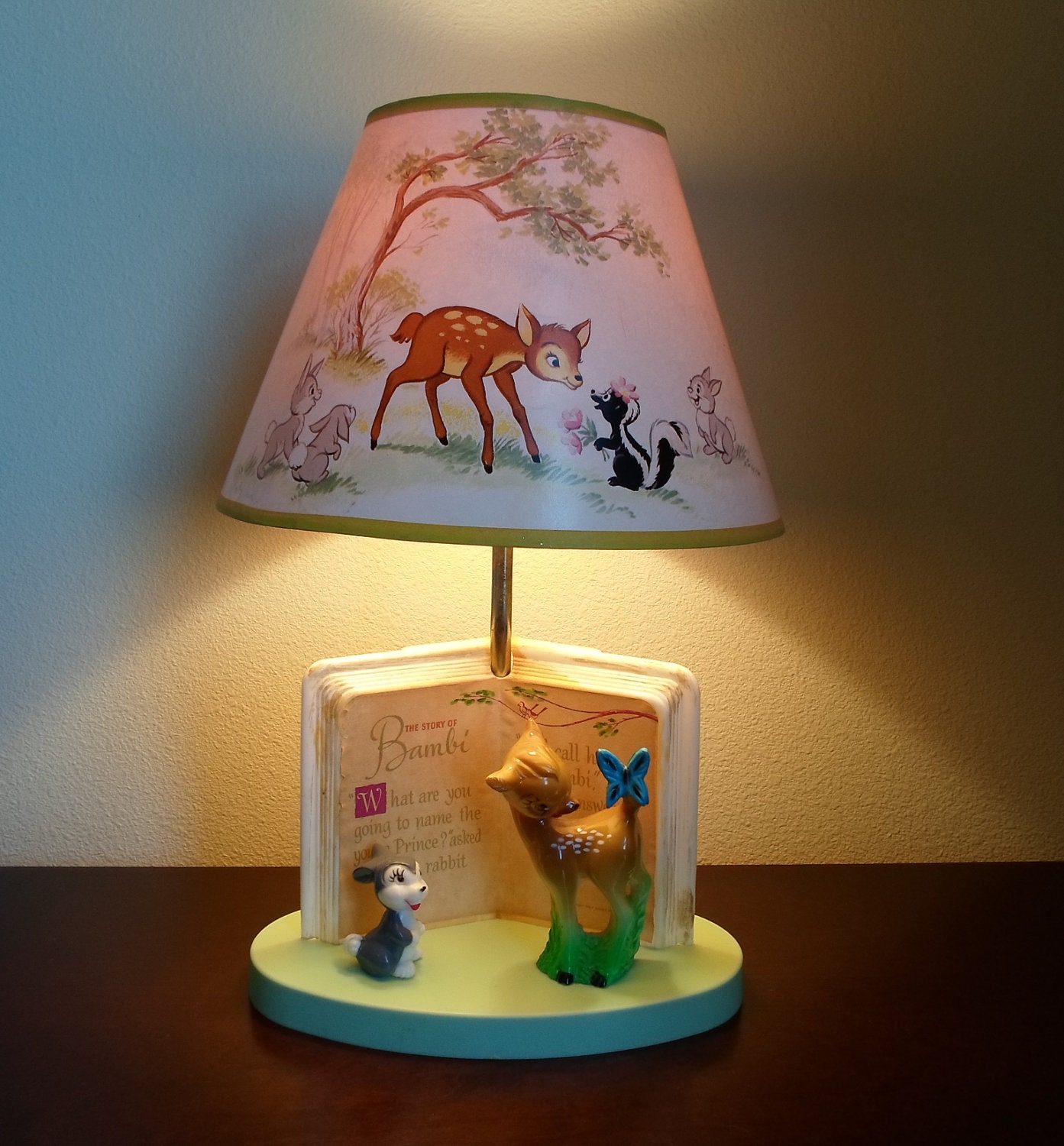 Vintage Bambi Lampand Bambi Lamp Shade made by the Dolly Toy Company Tipp City Ohio Nursery Child's Room