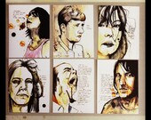6 Postcards of Original Art Portraits with Quotes