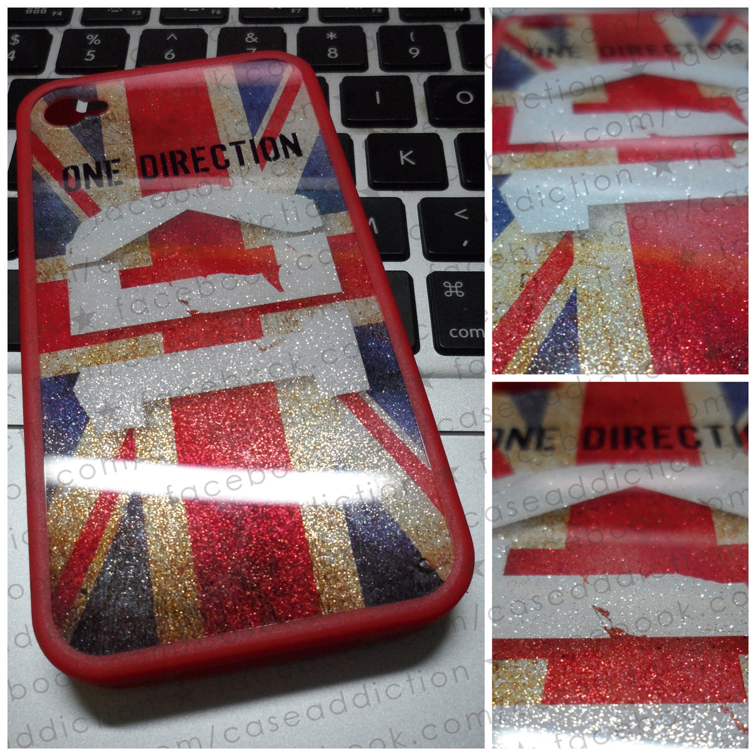 GLITTERY 1D ONE DIRECTION logo vintage union jack british flag case for iPhone 4 / 4S