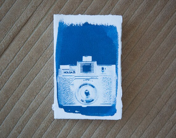 handmade journal with cyanotype of a holga
