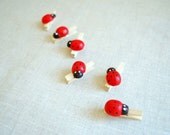 Cute ladybugs-Mini clothespins-Wood-Wedding,birthday,gift,decoration,skrapbook-Set of six (6)
