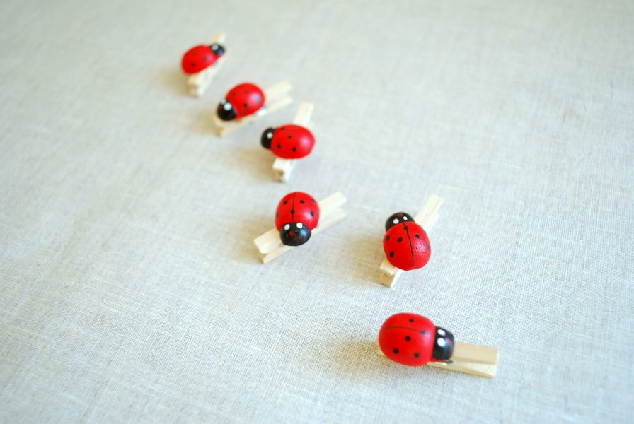 Cute ladybugs-Mini clothespins-Wood-Wedding,birthday,gift,decoration,skrapbook-Set of six (6)