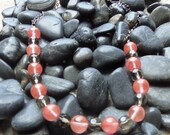 Rose Quartz and Smoke Grey Crystal Chain Necklace with Toggle Clasp