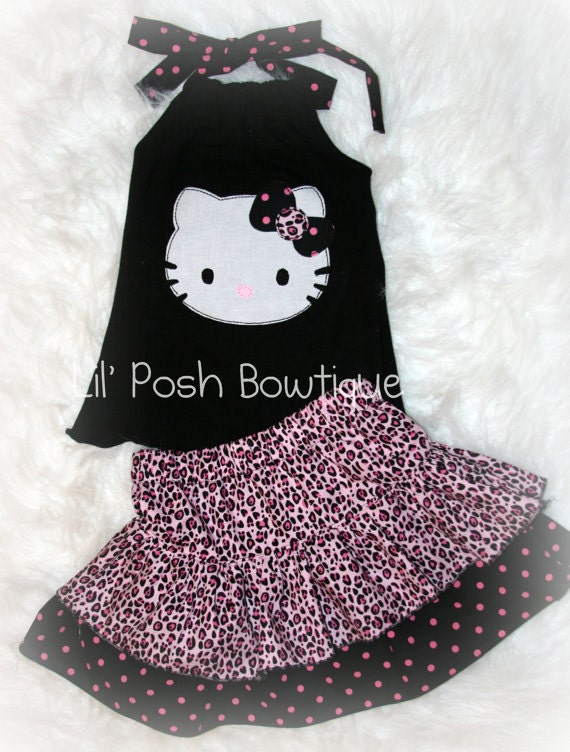 Custom Boutique Hello Kitty Inspired Halter Set: Pink Leopard Print