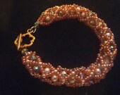 Peach, champagne and copper pearl and crystal bracelet