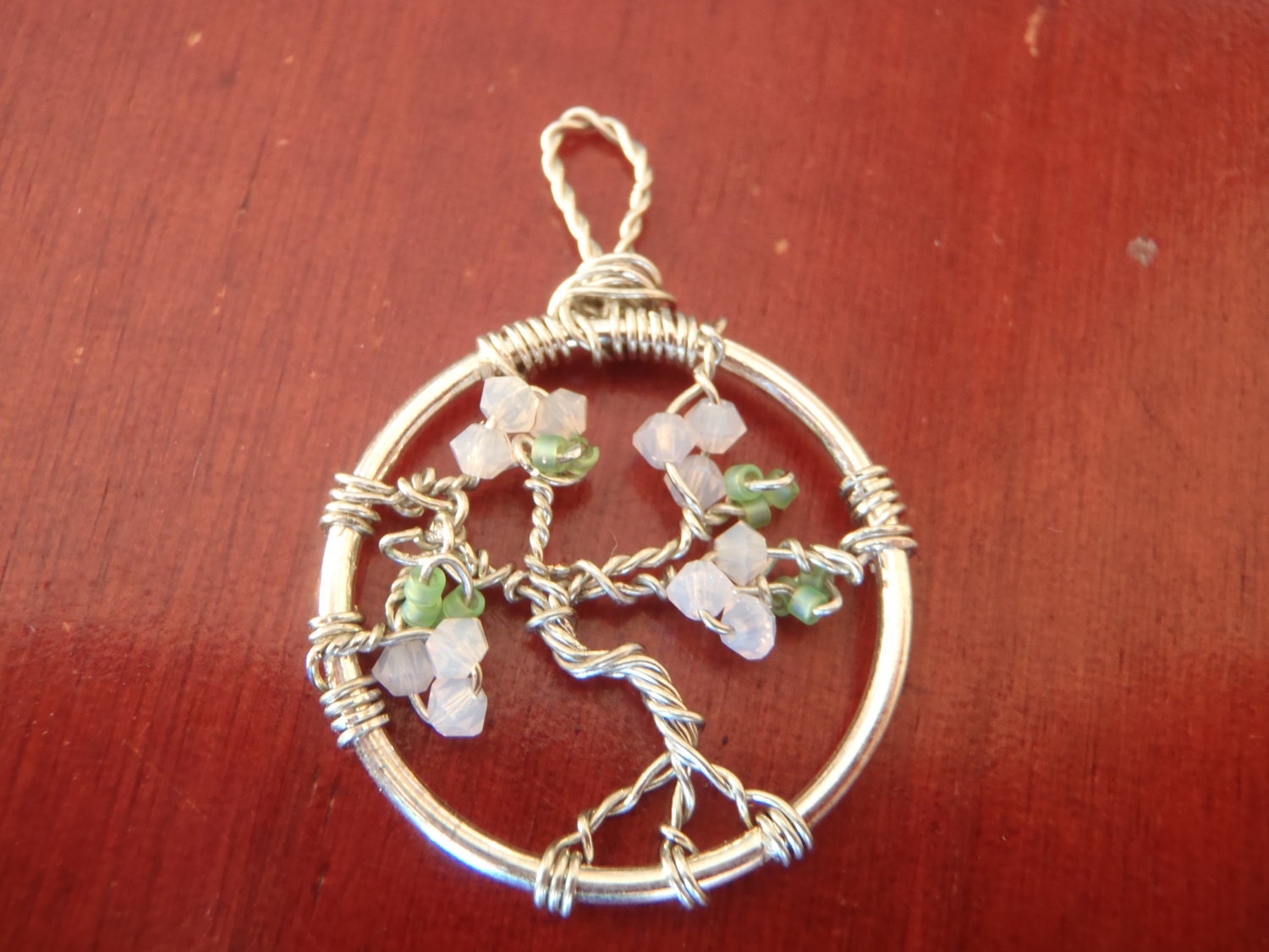 Tree pendant, cherry blossom, crystal and wire