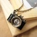Antique Brass Tone Black Enamel Camera Pendant Necklace
