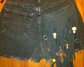Fringe Charm Pocket High Waisted Denim Shorts