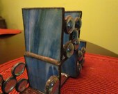 Stained Glass Tea Light Holder, 3-tier, ski-blue Glass Beads, Multi-Blue shades