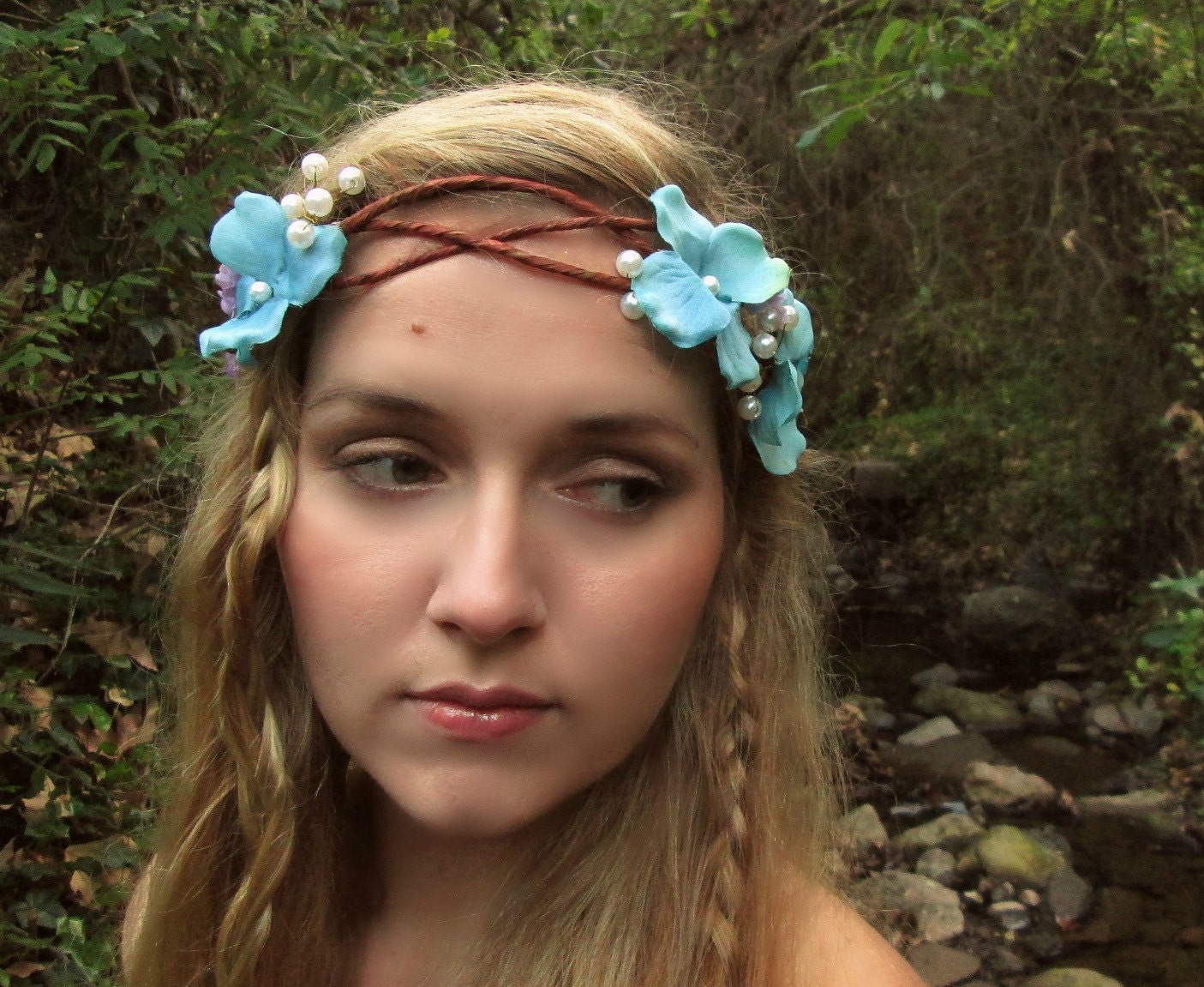 Blue Belle - vintage inspired flower crown with pearls