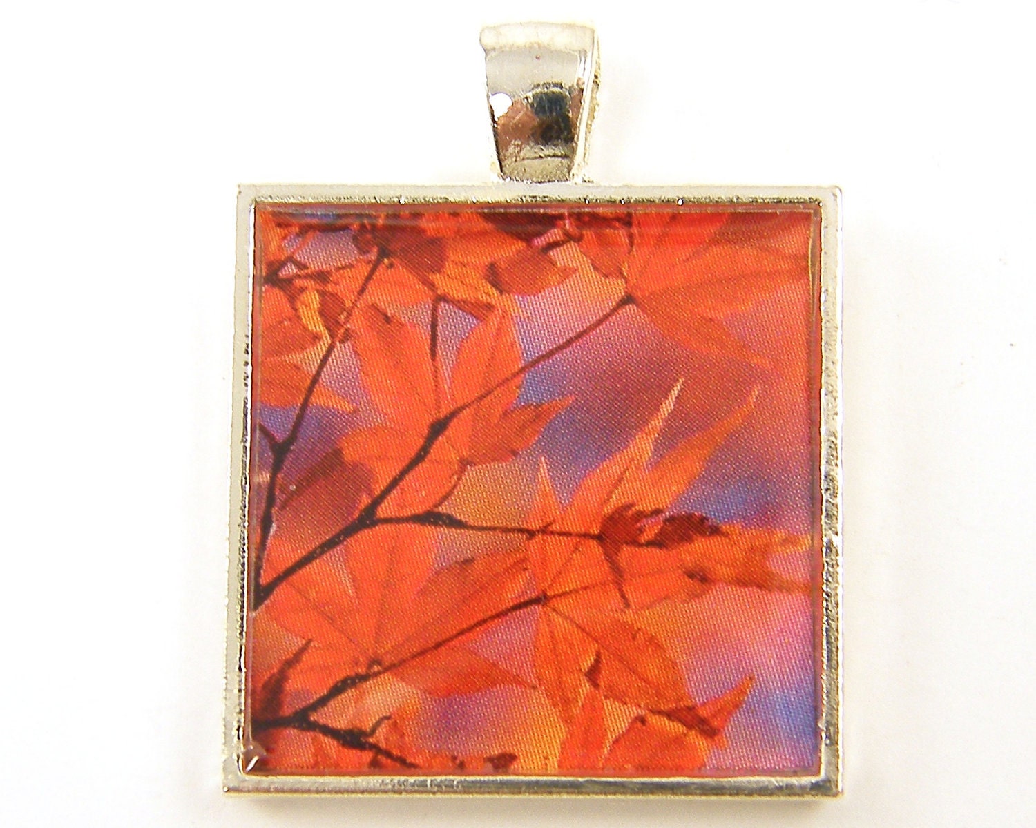 Fall Leaf Pendant - Autumn Leaves Red Orange Rust Nature Photo Resin Jewelry