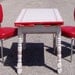 Vintage 1940's Red and White Enamel Top Distressed Dinette Table and Two Red Reproduction Chairs