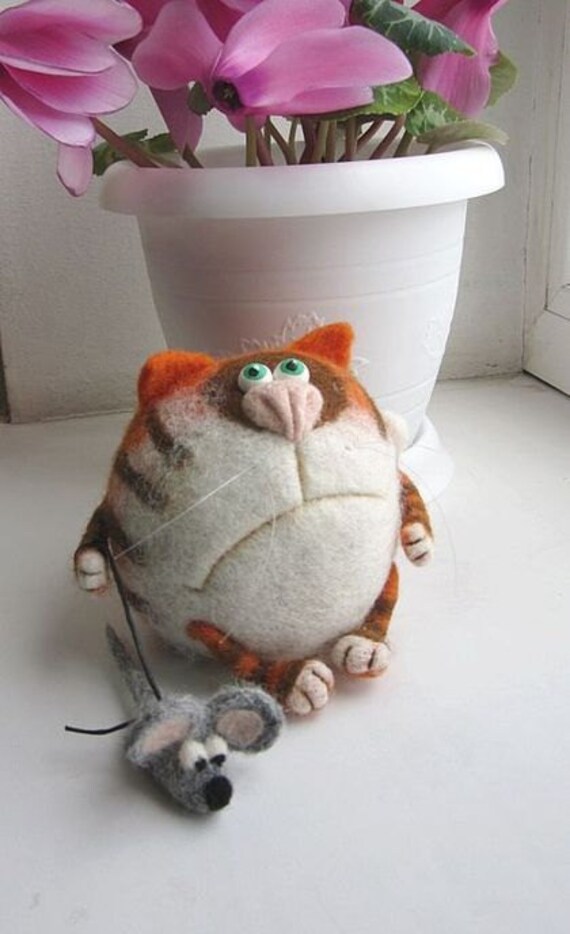 Needle Felted Toy - Orange cat Basil-Soft Sculpture, OOAK