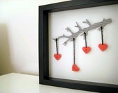 Personalized Wedding Gift - Commemorate Wedding Gift 3D Wedding Paper Work - Red Hearts - Black Framed