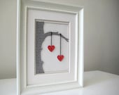 Personalized Wedding Gift - Commemorate Tree and Red Hearts - 3D Wedding Paper Work - OOAK - White Framed