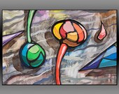 Modern Abstract Art Print ALIEN FLOWERS painting 20x30 colorful lively giclee print of my original contemporary oil painting