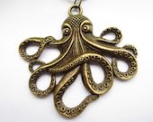 Octopus necklace--antique bronze charm necklace,octopus pendant,alloy chain