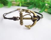 anchor bracelet--antique bronze charm pendant,leather bracelet ,anchor jewelry ,christmas gift