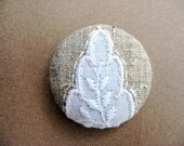 White Leaf Hand Embroidered Applique Button Magnet