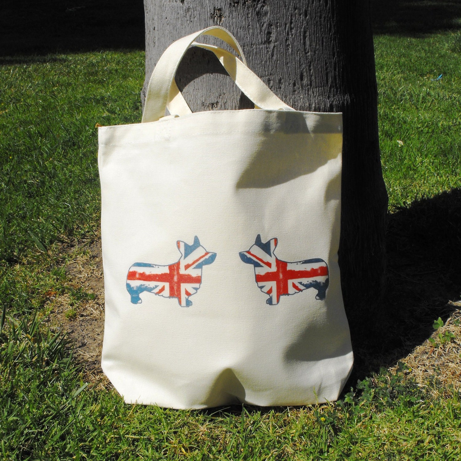Canvas Tote Bag with Corgi Union Jack British Flag Design