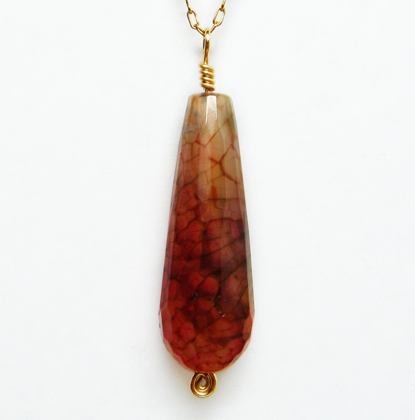pink brown necklace, pink- brown agate pendant, with gold filled wire wrapped