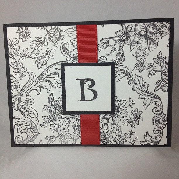 Monogrammed Card Set Hand Stamped  Bella Toile / Set of 4