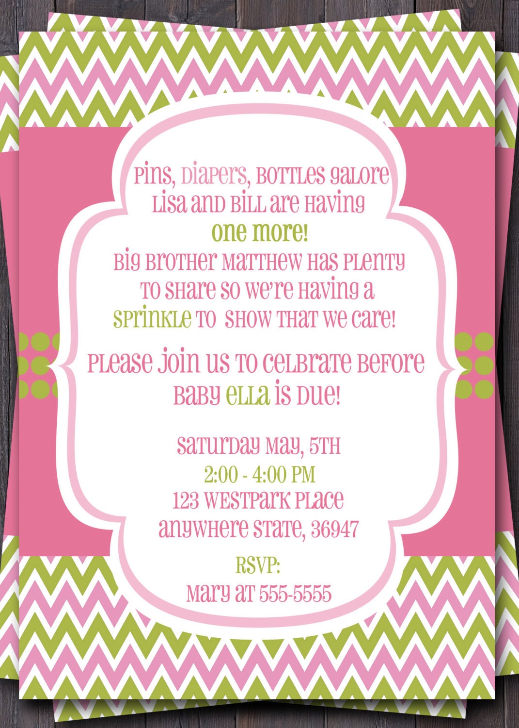 Baby Sprinkle, Baby Shower, or Sip n See Invitation -- Baby boy or Girl baby -- Modern Chevron -- Custom printable jpeg file