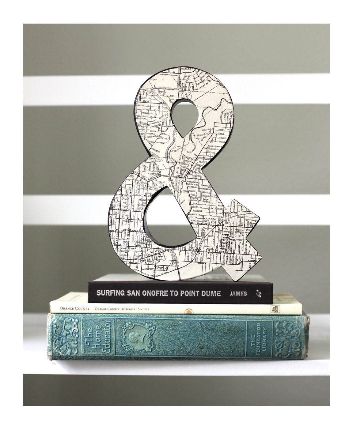 Vintage Map Black and Cream Ampersand "&"  8 inches Tall