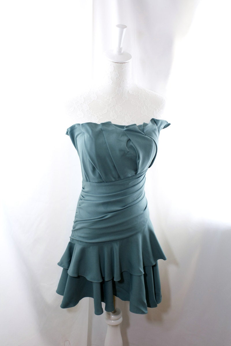 Handmade Party Bridemaid wedding dress cocktail party ruffles frills details  bridesmaid formal Green dresses