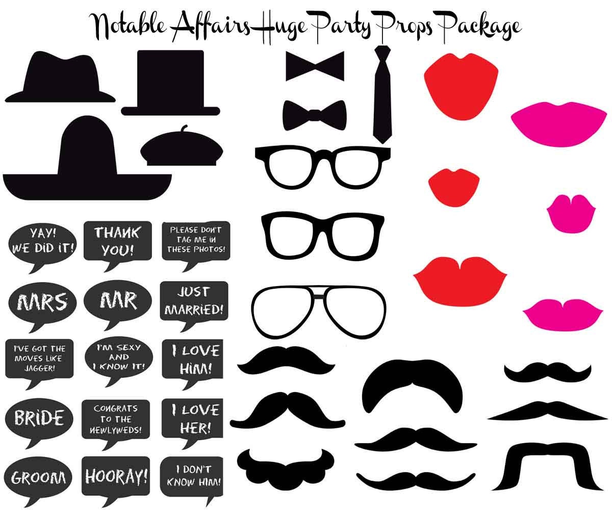 PRINTABLE 42 Mustaches Lips Chalkboards Glasses -For photobooths photo booths faux-to-booths Party Props Pack Shower Birthday Wedding