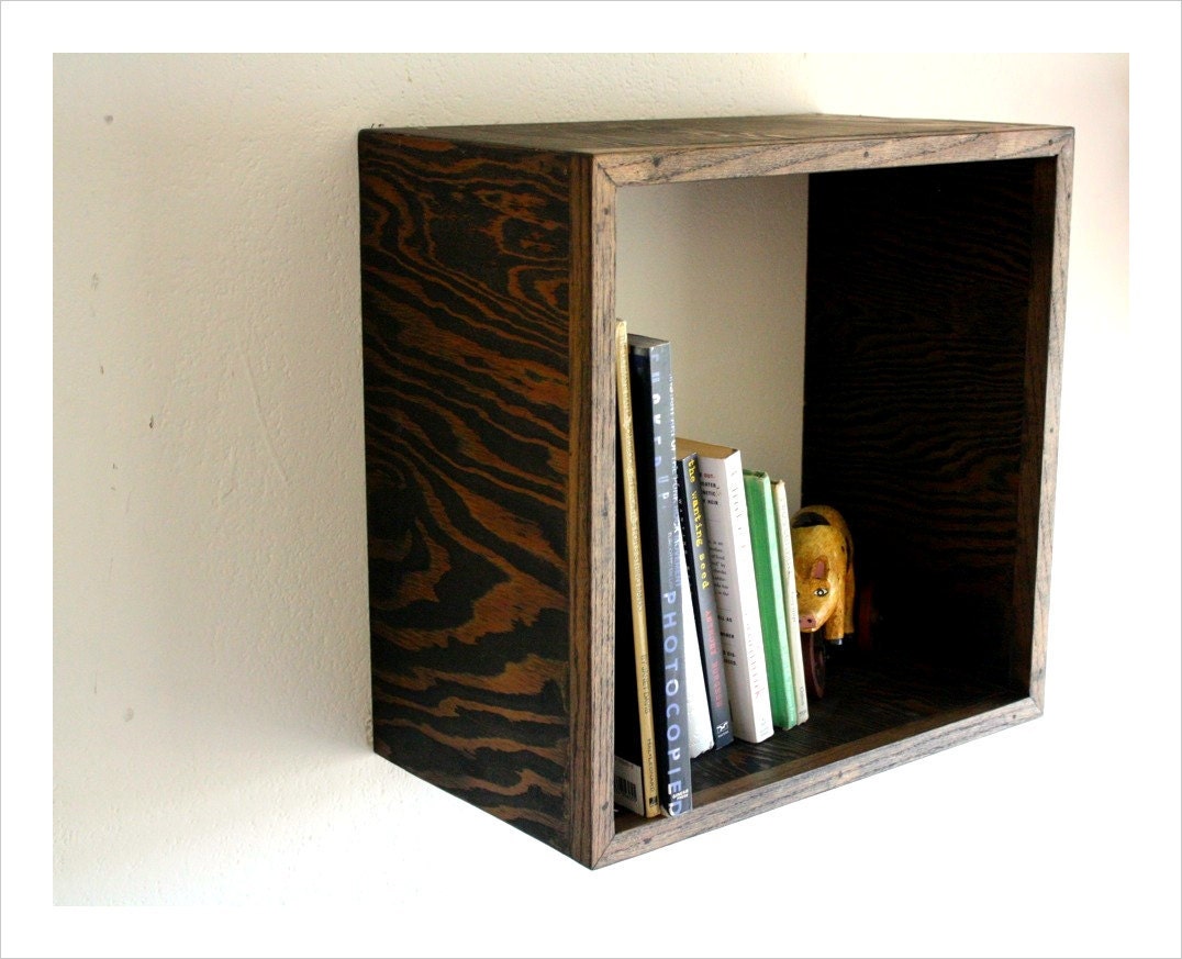 Floating Square Wooden Box Oak Storage Bookcase