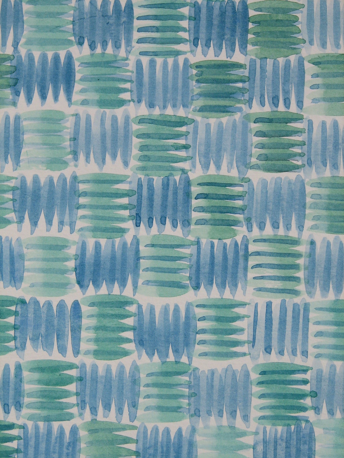 Abstract Painting - Blue and Green Quilt - Original 8x10 inch Watercolor - Aqua - Turquoise - Modern - Geometric - Beach