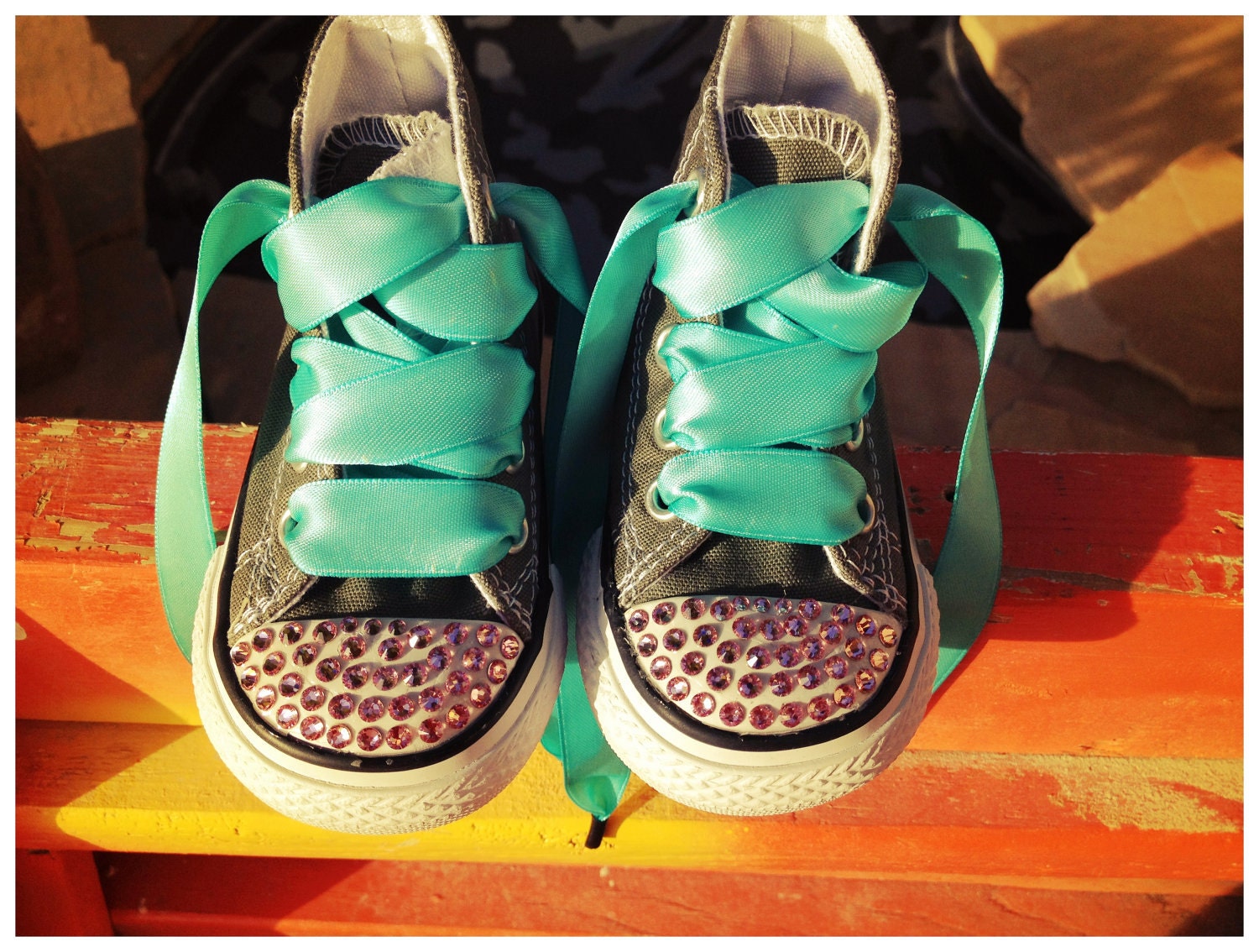 Toddler Hi-Top Gray Converse With Swarovski Rhinestones Size 3