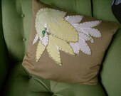 olive and lime green Handmade hand appliqued cushion