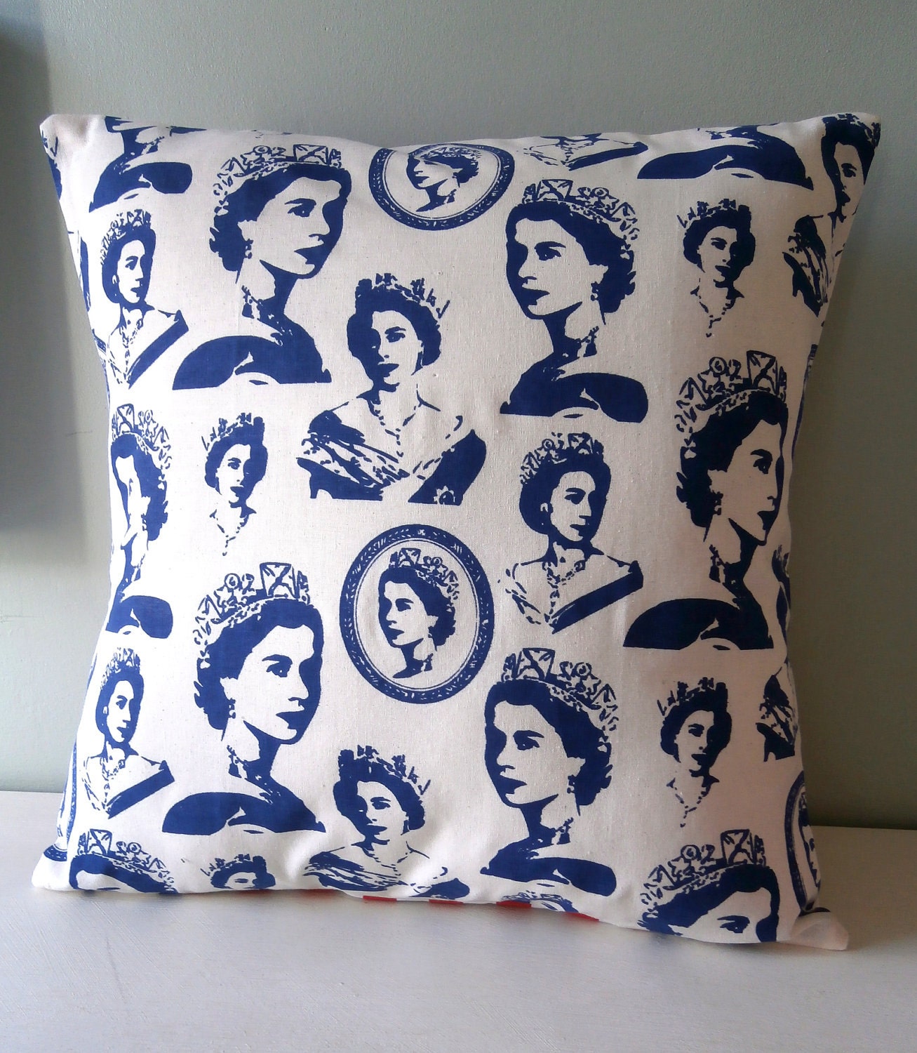 OOAK Queen Elizabeth Jubilee Cushion / Pillow cover Upcycled Teatowel - TheLuckyFox